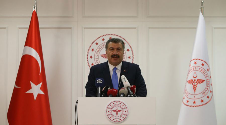 Turkish Health Minister Fahrettin Koca attends a press release in Ankara, Turkey, March 11, 2020. 