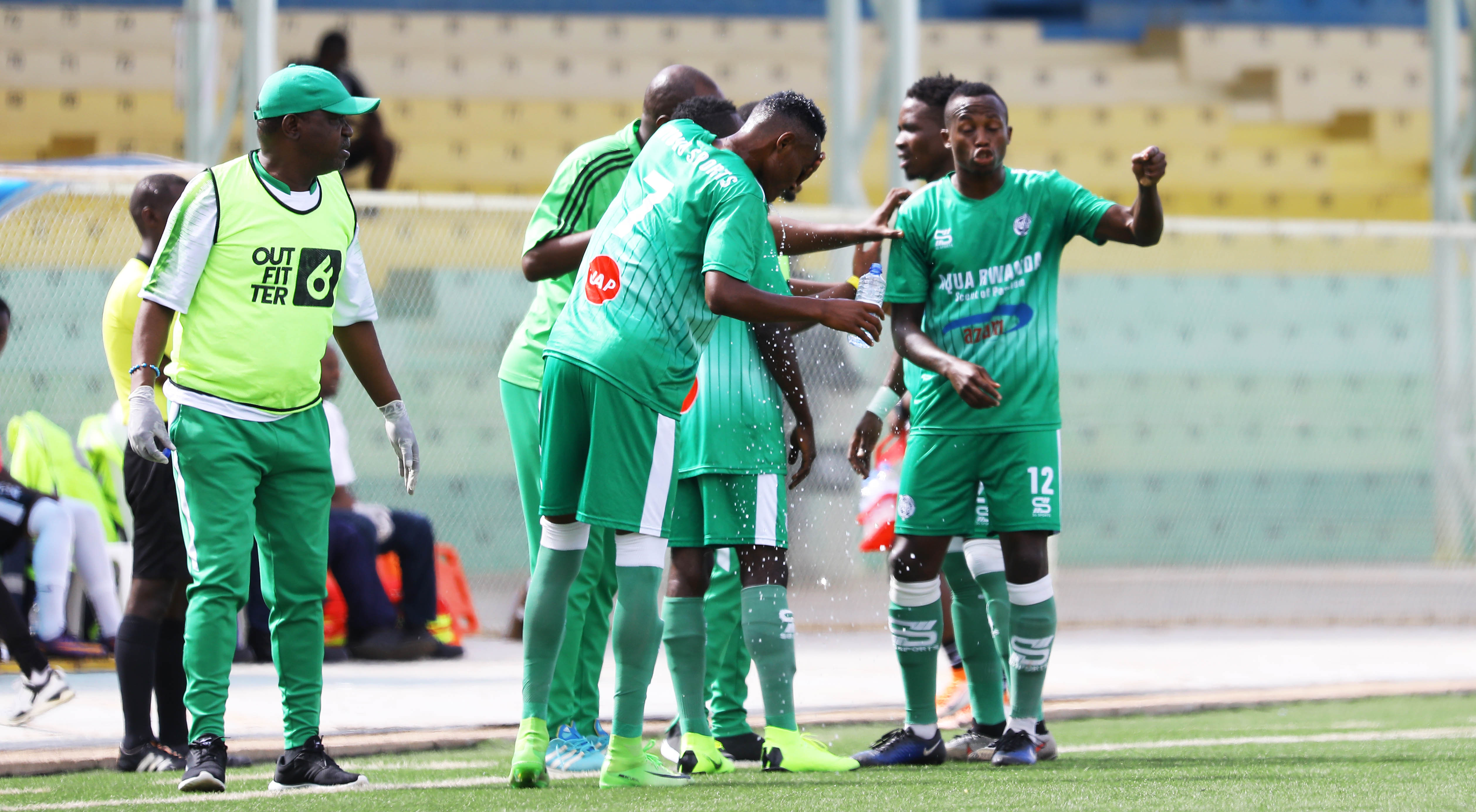 APR FC striker Innocent Nshuti (right) celebrates his lone goal during the league match against SC Kiyovu at Kigali Stadium yesterday. / Sam Ngendahimana.