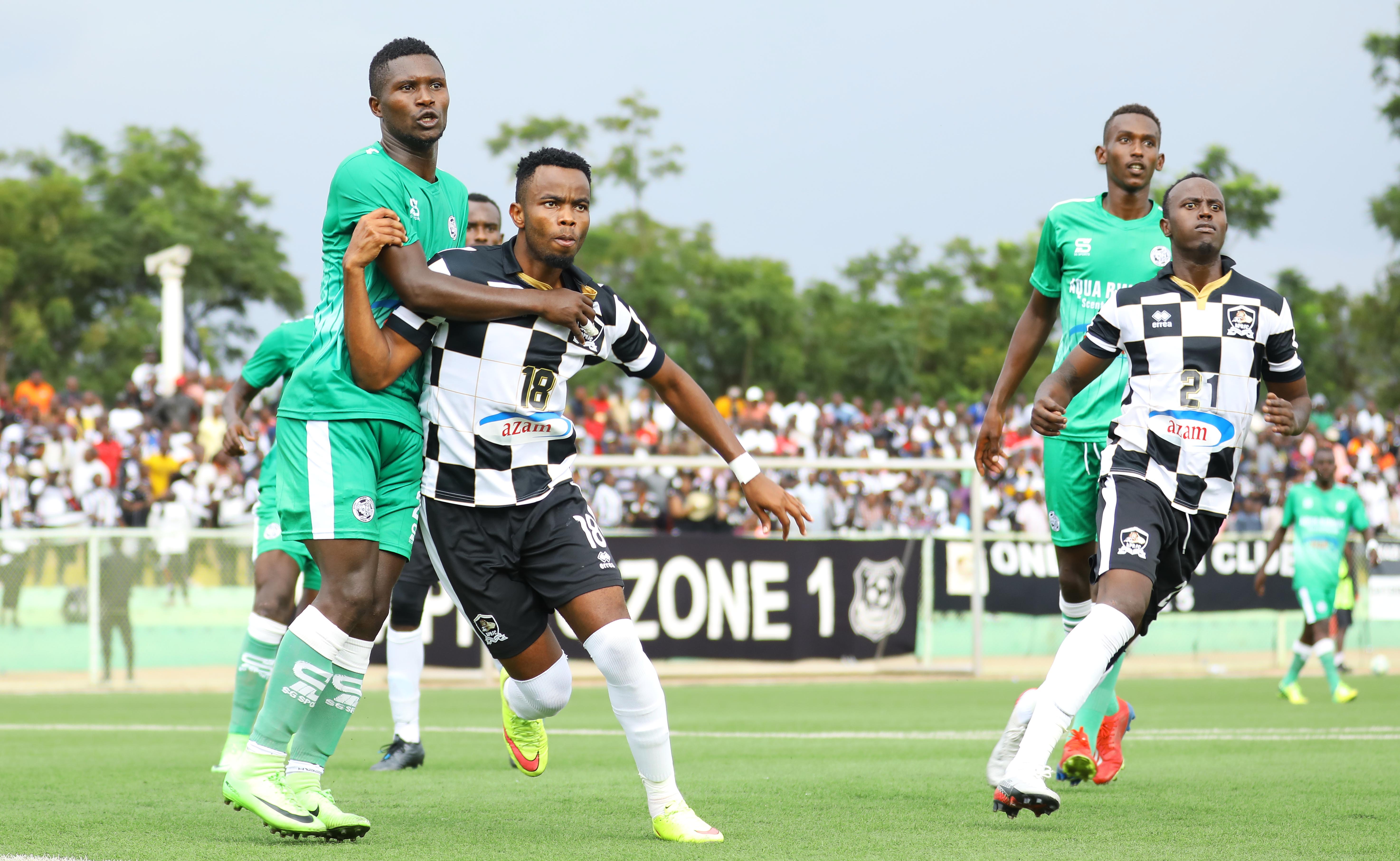 APR FC striker Innocent Nshuti (right) celebrates his lone goal during the league match against SC Kiyovu at Kigali Stadium yesterday. / Sam Ngendahimana.