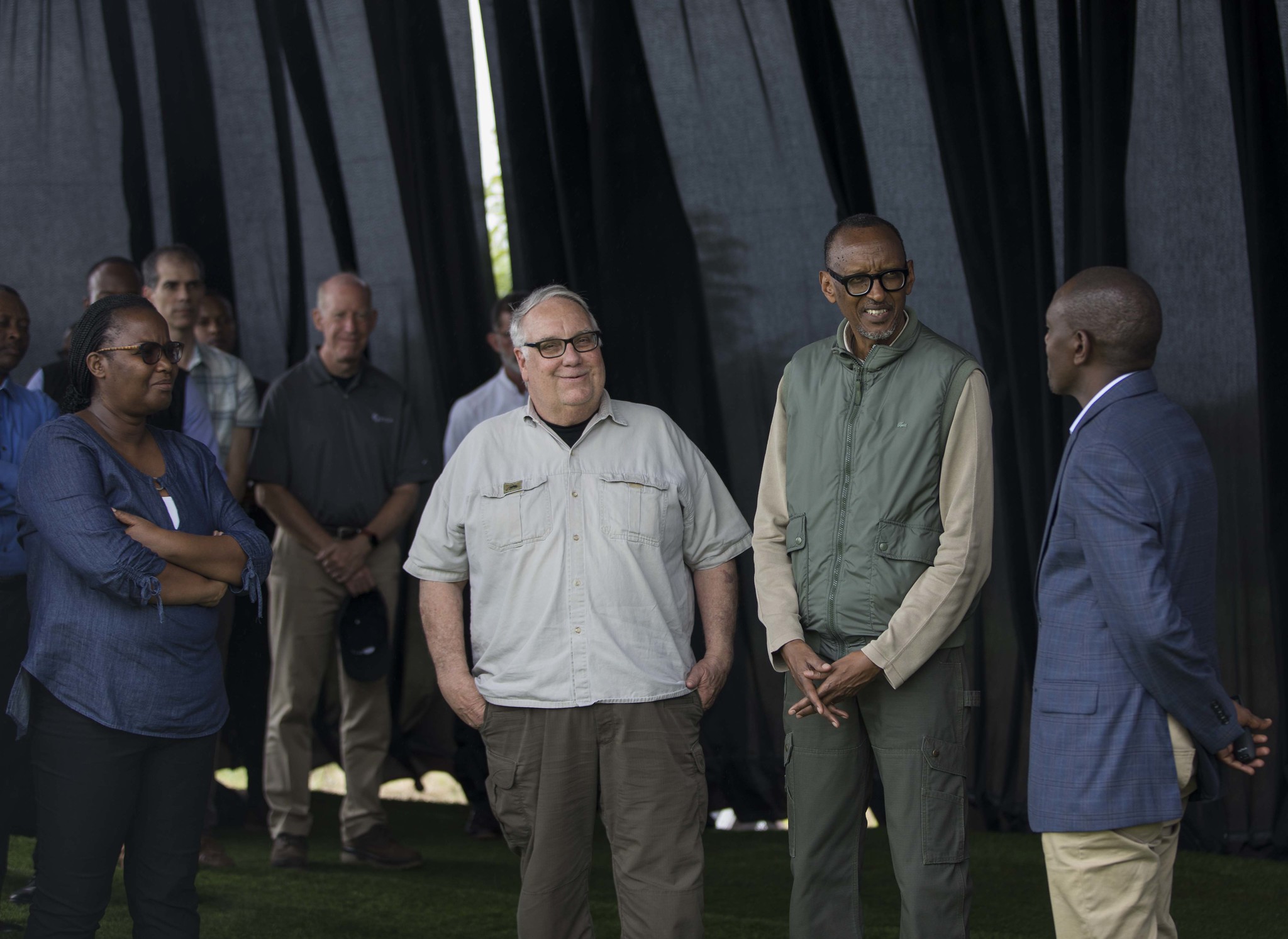 President Paul Kagame during the inauguration of the Nasho solar-powered irrigation project in Kirehe District on Wednesday. The President is flanked by American philanthropist Howard Buffett, Agriculture and Animal Resources minister Geraldine Mukeshimana (2nd left) and Eastern Province governor Fred Mufulukye (left). The Howard Graham Buffett Foundation-backed US$39 million project is already having significant impact on the productivity of farmers in the area. / Village Urugwiro President Paul Kagame during the inauguration of the Nasho solar-powered irrigation project in Kirehe District on Wednesday. The President is flanked by American philanthropist Howard Buffett, Agriculture and Animal Resources minister Geraldine Mukeshimana (2nd left) and Eastern Province governor Fred Mufulukye (left). The Howard Graham Buffett Foundation-backed US$39 million project is already having significant impact on the productivity of farmers in the area. / Village Urugwiro