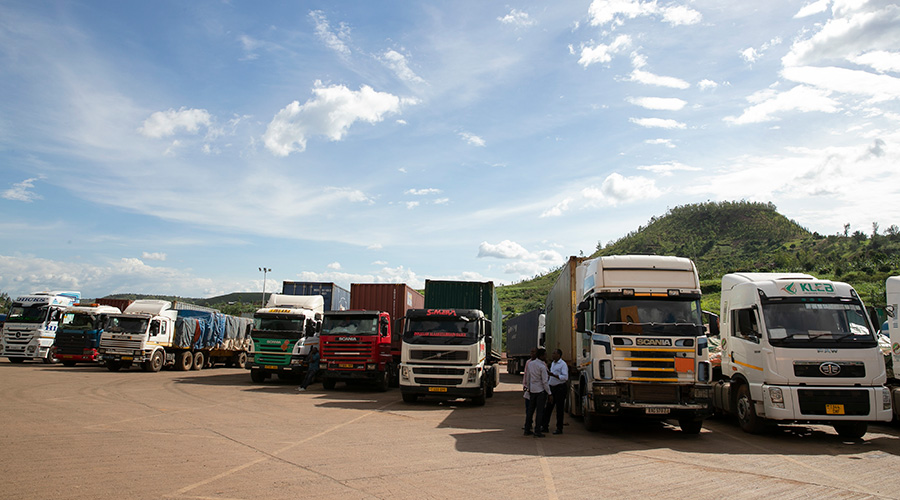 Cross-border trucks at Rusumo One-Stop Border Post. 
