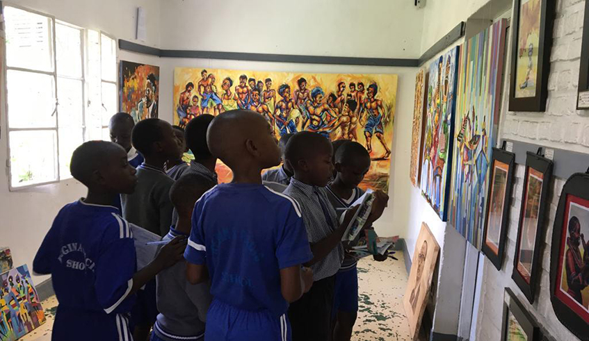 School children visit the art gallery.
