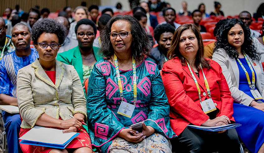 Delegates follow a presentation on Financing for Gender Equality in the HIV/AIDS Response during the 20th edition of the ICASA conference in Kigali in December 2019. Rwanda Convention Bureau (RCB) is evaluating possible recovery strategies for the Meetings, Incentives, Conference and Events industry which has been hit by the novel coronavirus outbreak /  Photo: File.  