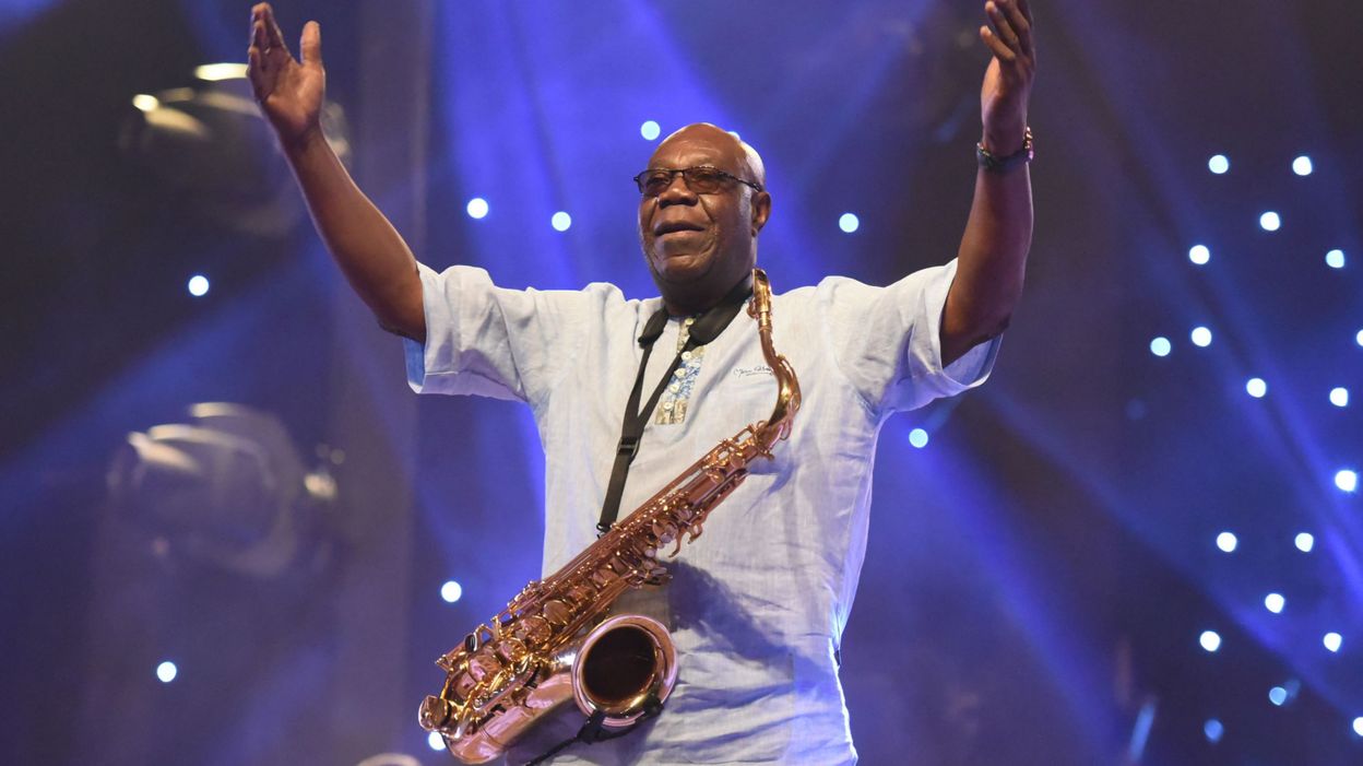  Late Afro-jazz star Manu Dibango was performing during a concert at the Ivory Hotel in Abidjan in on June 29, 2018. Courtesy.   