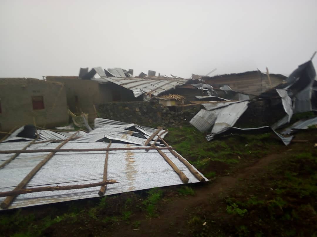 Some of the roofs that were thrown away by the heavy rain in Bugeshi Sector from Rubavu District. 