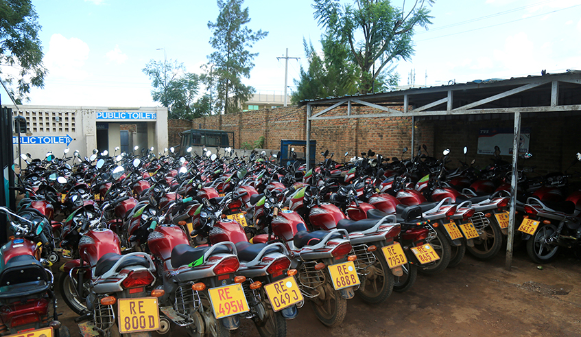 A group of taxi-motos at a parking lot in Kimironko, Gasabo District. / Photo: Dan Nsengiyumva.