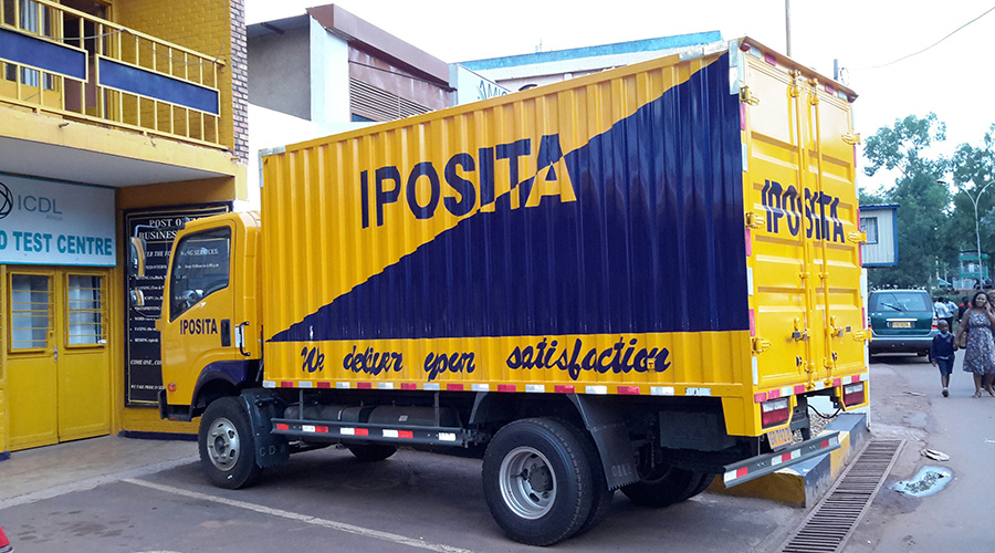 A van parked at the National Post Office head offices in Kigali. The Post Office is diversifying its services, in part, to facilitate the delivery of essential products to homes during the lockdown. 