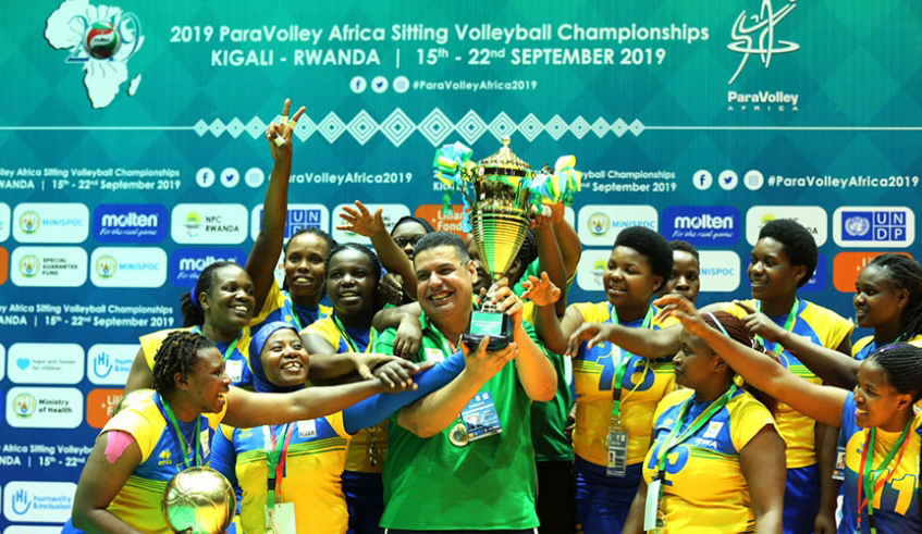 The National womenu2019s sitting volleyball team which won the Africa Paralympic sitting volleyball championship last year will represent Rwanda in the World paralympics in Tokyo next year. / File photo. 