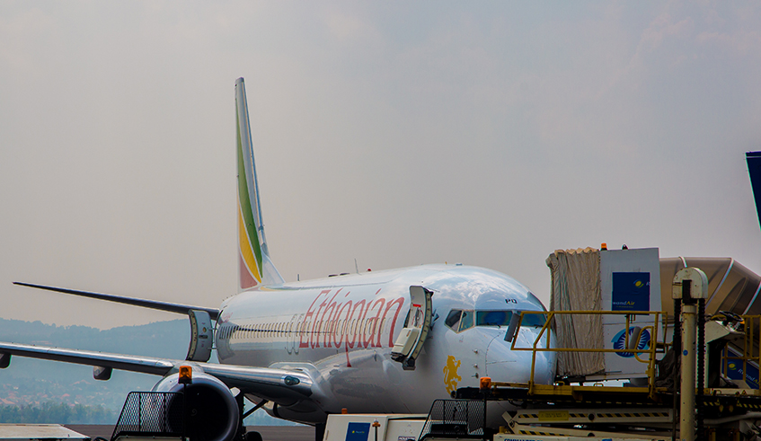 An Ethiopian Airlines plane at Kigali International Airport. / Sam Ngendahimana.