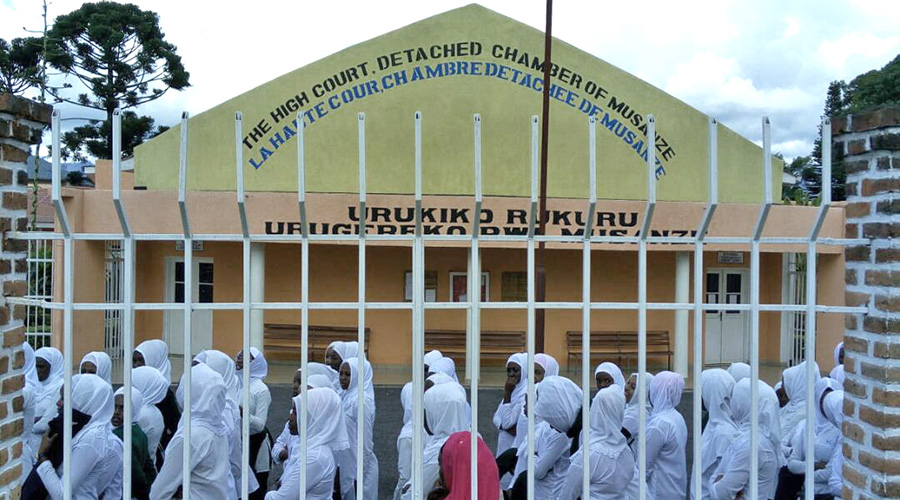 High school students during a past commemoration event at the High Courtu2019s Detached Chamber of Musanze. Over 200 Tutsi were killed in the courtroom during the 1994 Genocide against Tutsi. 