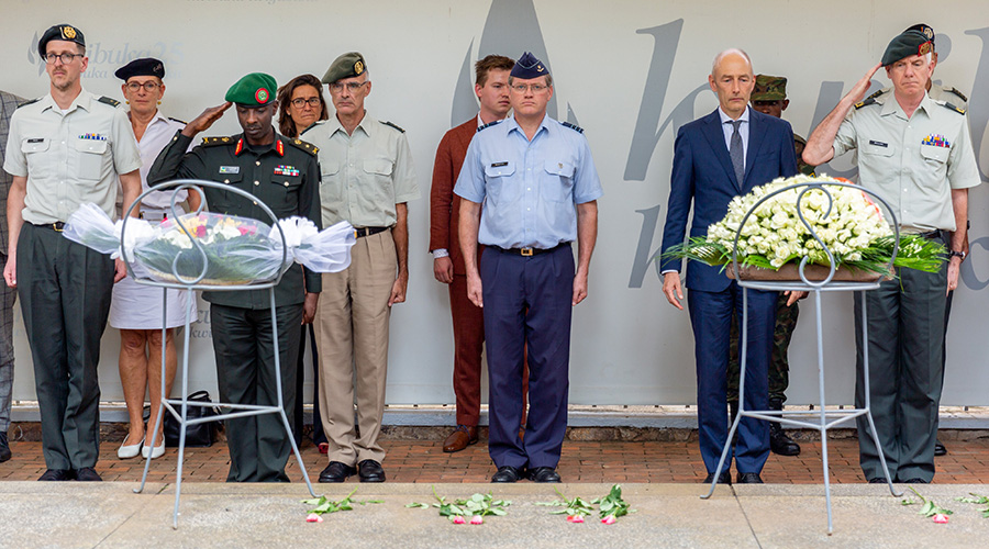 The Dutch Ambassador to Rwanda,u00a0Matthijs Wolters (2nd right),u00a0along withu00a0Dutch Military Attachu00e9su00a0accredited to African countries and other officials, lay wreaths in honour of Genocide victims, at the Kigali Genocide Memorial Centre, in February. 