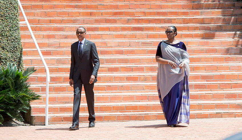 President Kagame and First Lady Jeannette Kagame arrive at Kigali Genocide Memorial to lay a wreath and light the Flame of Remembrance in honour of victims of the 1994 Genocide against the Tutsi yesterday. / All photos: Village Urugwiro.