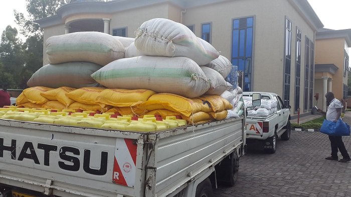 Some of the relief foodstuff that u00a0PSF donated to Rubavu District authorities to facility vulnerable residents cope with the lockdown. 