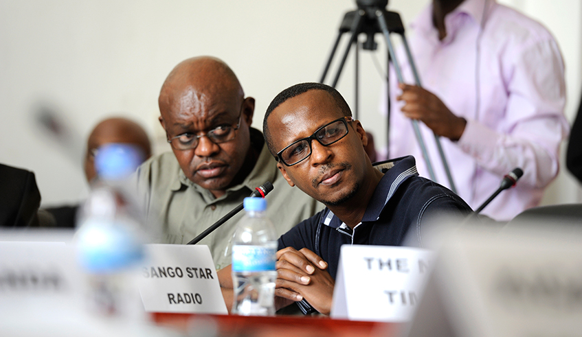 Jean Lambert Gatare (R), who lost his father and four siblings during the 1994 Genocide against the Tutsi, entered journalism in 1995 as a sports commentator at Radio Rwanda. / Photo: Courtesy.