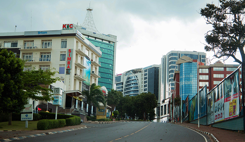An empty street in Kigaliu2019s Central Business District during the prevailing lockdown on Monday, April 13. / Photo: Dan Nsengiyumva.