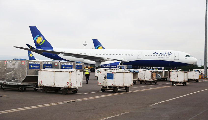 Cargo being loaded onto a RwandAir aircraft at Kigali International Airport last year. The National carrier is going to launch exclusively cargo flights to the cities of Brussels, London and Guangzhou to respond to the growing demand in the area of movement of goods. / Photo: Sam Ngendahimana.