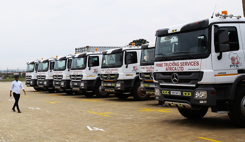 Heavy trucks parked at Dubai Port World in Kigali. / File.