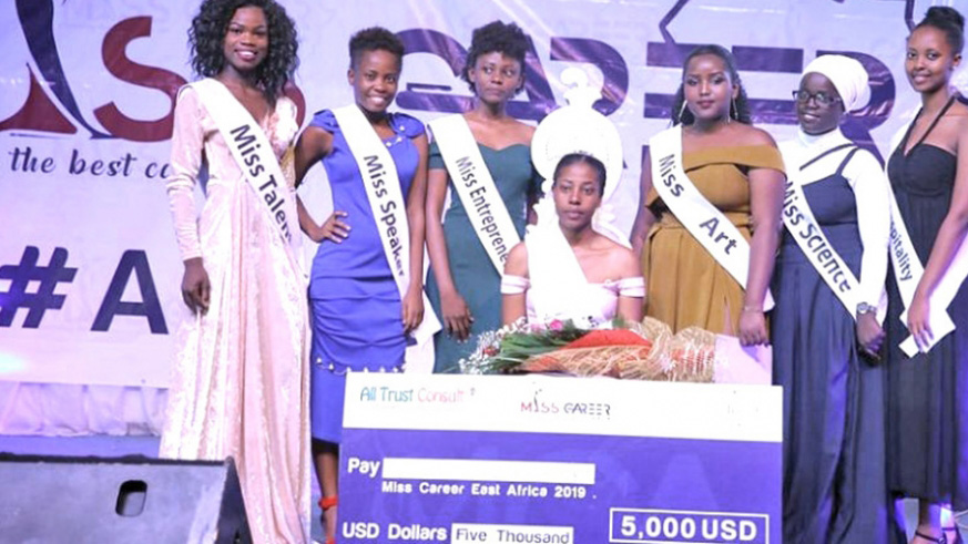 Rwandau2019s Yvette Mukamwiza was crowned Miss Career Africa 2019. In the photo she is with other winners of the competition. 