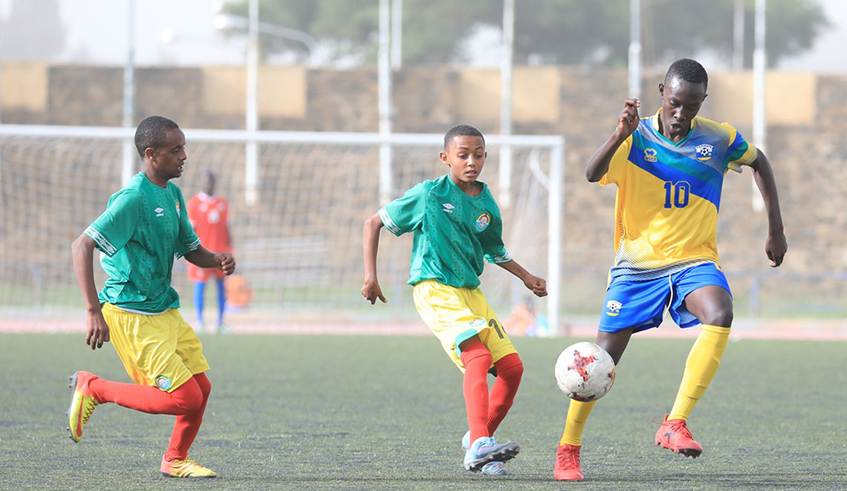Siradji Iradukunda (R), one of the exceptional talents from Gihisi Sports Training Centre, was part of the youthful team that finished third at the 2019 CECAFA U15 Championship in Eritrea. / File photo.
