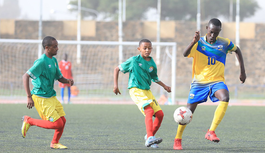 Siradji Iradukunda (R), one of the exceptional talents from Gihisi Sports Training Centre, was part of the youthful team that finished third at the 2019 CECAFA U15 Championship in Eritrea. / File photo.