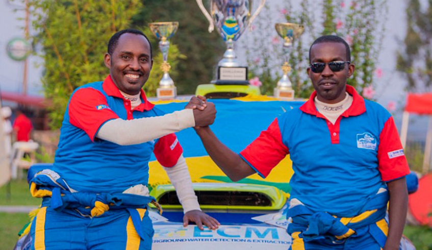 Jean Claude Gakwaya (R) and his navigator Jean Claude Mugabo (L) are the reigning champions of the Mountain Gorilla Rally. / File photo.