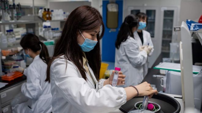 Scientists in Beijing carrying out one of dozens of research projects into potential vaccines. 