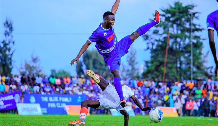 Rayon Sports midfielder Gilbert Mugisha is seen here during a past league match against Musanze. In case the 2019-20 season is cancelled and no title is awarded, Rayon will represent Rwanda in the 2020-21 CAF Champions League as the 2018-19 champions. / Courtesy