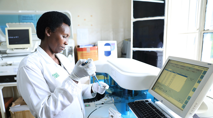 A laboratory technician during the testing at Kacyiru Hospital. The government is working on a plan that will see laboratories that are normally used to test for HIV used to test COVID-19 patients. 