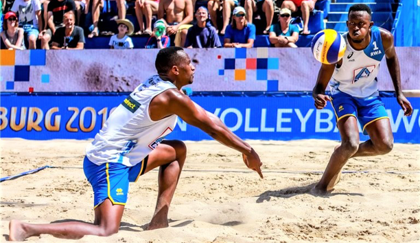 Olivier Ntagengwa (L) and Patrick Kavalo Akumuntu finished third at the 2019 All-Africa Games, and represented the continent at the Beach Volleyball World Cup the same year. / File