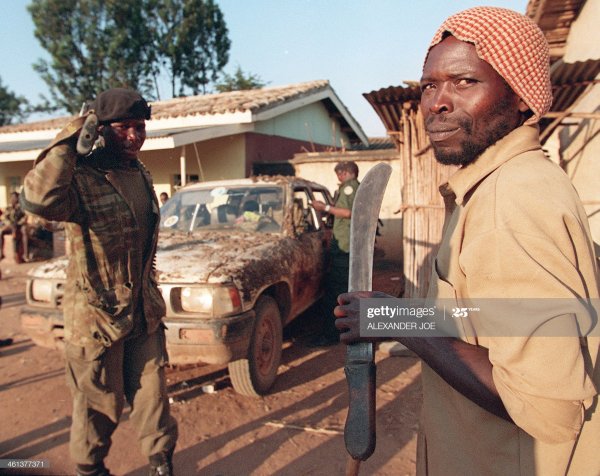 The man holding a panga during the 1994 Genocide against the Tutsi has been identified as Ramathan Muhire and was a notorious Interahamwe militia in the former Kibungo prefecture. 