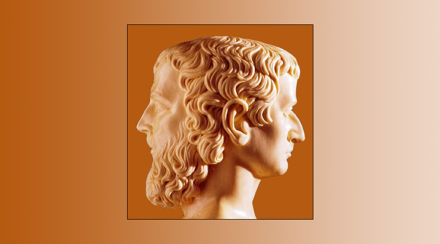 Greek god Janus looks to the past and the future. 