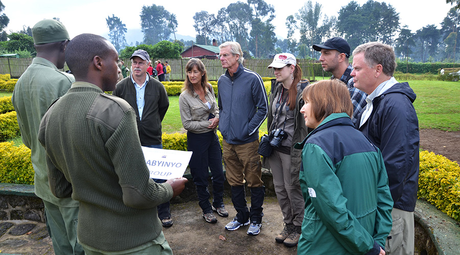 Tourists follow guides' briefing before visiting mountain gorillas in Volcanoes National Park on 10 May 2019.RDB) has allocated Rwf3.5 billion for tourism marketing activities. 