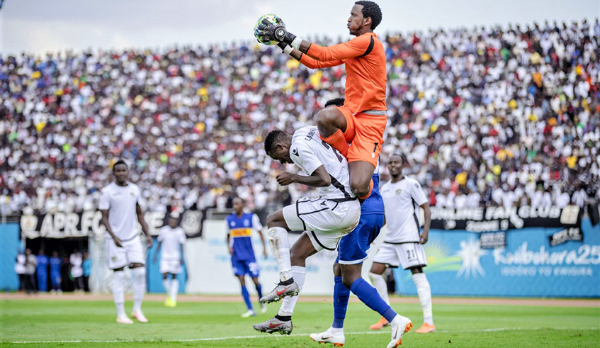 The 2019-20 Rwanda Premier League season was prematurely ended on Friday, May 22, with APR crowned champions as table leaders. APR goalie Umar Rwabugiri is seen here during a past league derby against Rayon Sports at Amahoro Stadium. / Courtesy