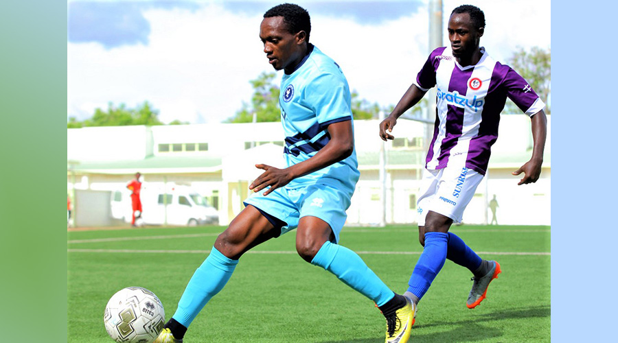 Celestin Ndayishimiye (with the ball), seen here in Police FC colours during a past league match against Sunrise, was part of Rwanda U17 team that played the 2011 FIFA U17 World Cup in Mexico. 