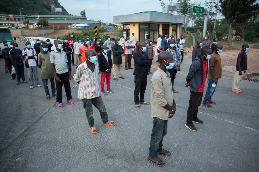 Some of the Rwandans who were released by Uganda go through immigration clearance at the Kagitumba One-Stop Border Post on Monday, June 8. /  Photo: Dan Nsengiyumva.