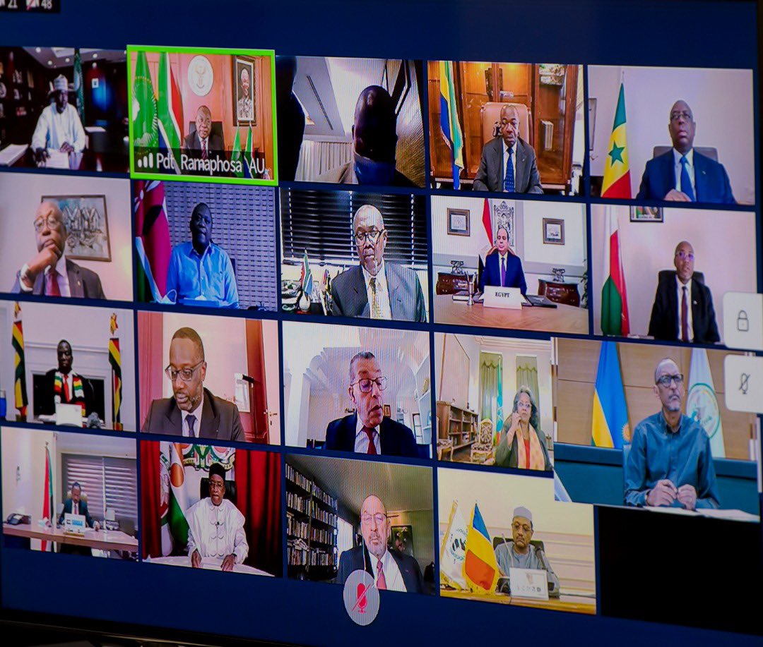 President Kagame and other Heads of State during the virtual meeting on Thursday, June 11. (Village Urugwiro)