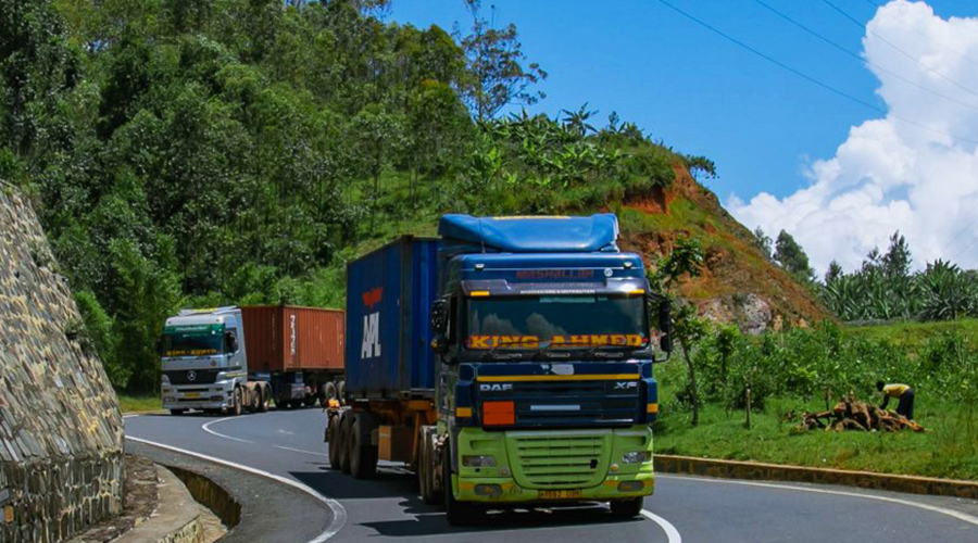 Cross-border cargo trucks from Tanzania to Rwanda. 