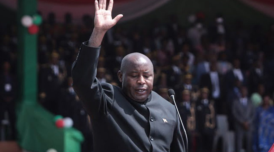 New Burundi President Evariste Ndayishimiye takes oath of office in Gitega on Thursday. 