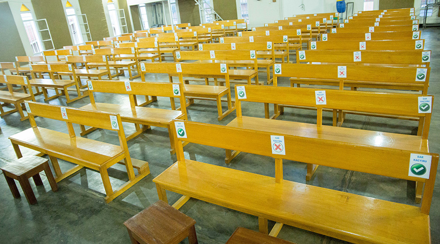 Seats are marked as per Ministry of Health guidelines at Eglise Anglicane du Rwanda in Kacyiru. / All photos by Dan Nsengiyumva