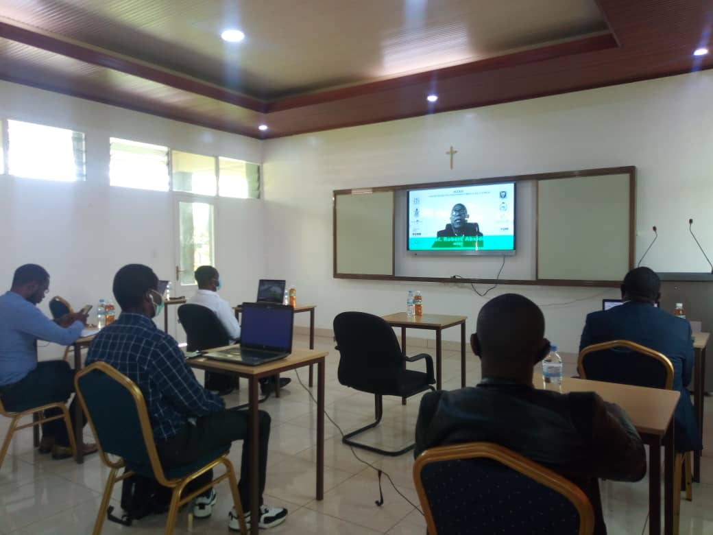 Officials from INES-Ruhengeri attend virtually the official launch of African Centre for Career Enhancement and Skills Support (ACCESS) project. 