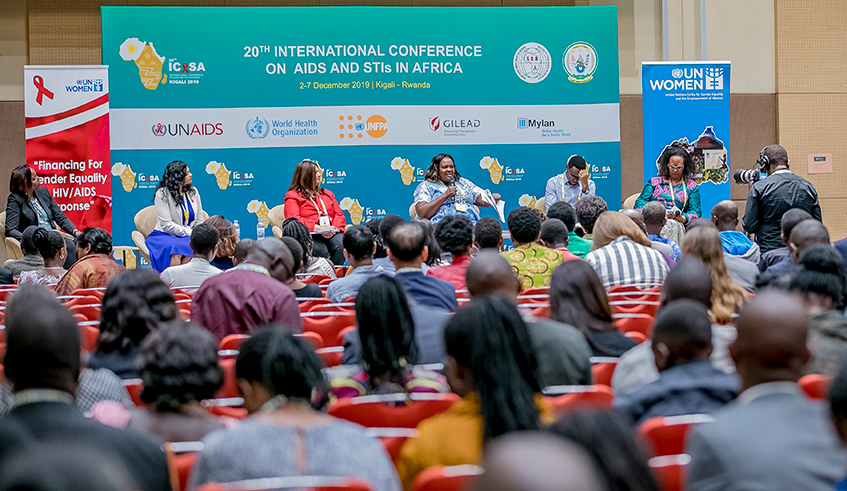 A panelist speaks during the 20th International Conference on AIDSs and STIs in Africa at Kigali Convention Centre in December 2019. / Photo: Dan Nsengiyumva.