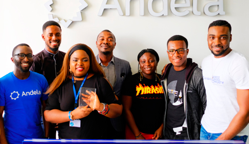 Andela workers pose for a group photo at the head office in Kigali. The Company has announced expansion of its operations across Africa. / File.
