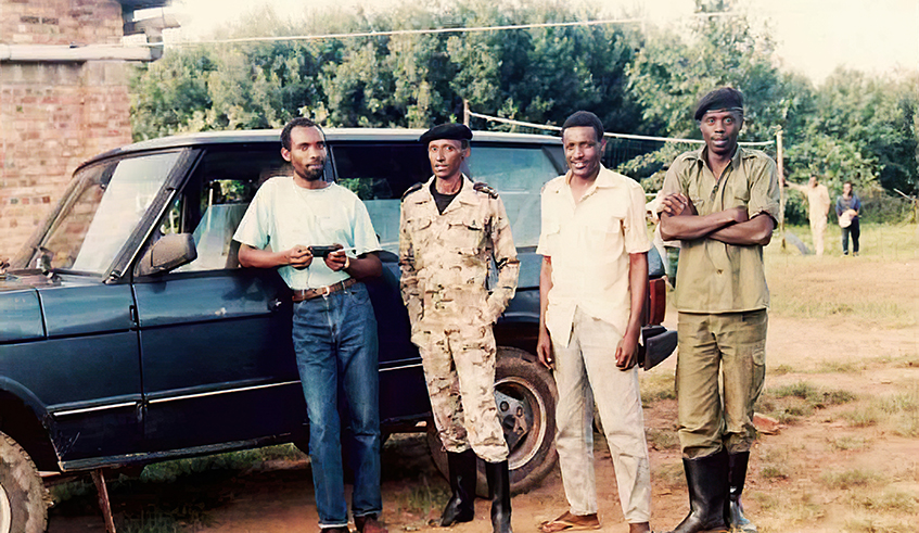 Lt. Gerald Mbanda ( left, currently head of media sector development at RGB) and his liberation war colleagues attached to Radio Muhabura, an RPA-run station that kept many people inside and outside the country abreast of the progress of the struggle. / Courtesy photos