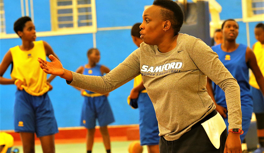Claudette Habimana Mugwaneza, a.k.a Bucumu, leads a past training session of the Girlsâ€™ U-16 national team at Amahoro Stadium. / File.