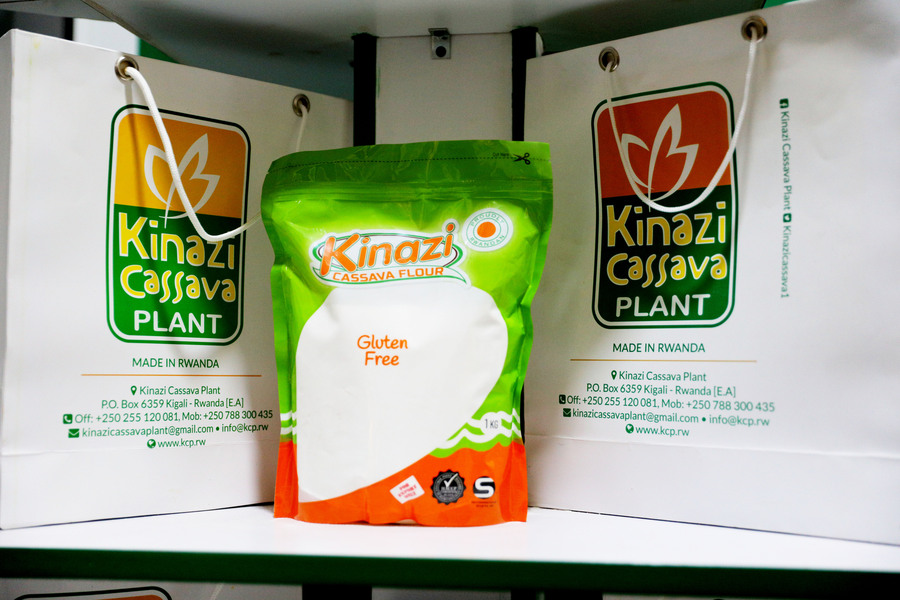 Kinazi Cassava flour package for export.Currently, 40 percent of the production is exported. / Sam Ngendahimana