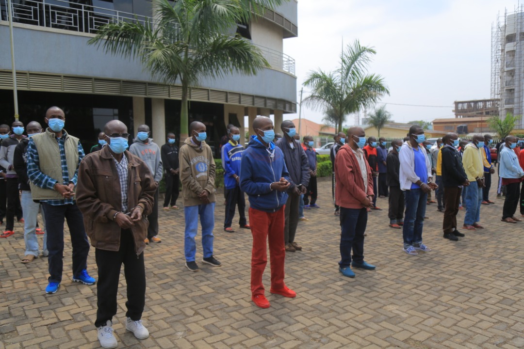 Some of the 57 suspects caught in acts of subversion against the country paraded before the media in Kigali yesterday. / All photos by Craish Bahizi