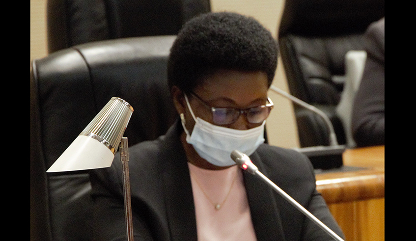 Soline Nyirahabimana, the State Minister in charge of Constitutional and Legal Affairs addresses members of parliament. / courtesy.