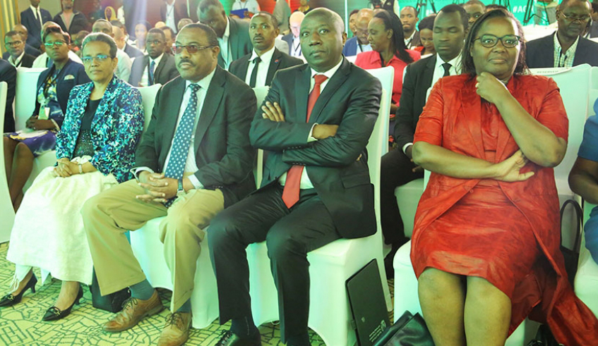 L-R Former Prime Minster of Ethiopia and Chairman of AGRA, Hailemariam Desalegn Boshe, Prime Minister Eu0301douard Ngirente,  Minister of Agriculture and Animal Resources,Geraldine Mukeshimana during Africa Green Forum last year. / File