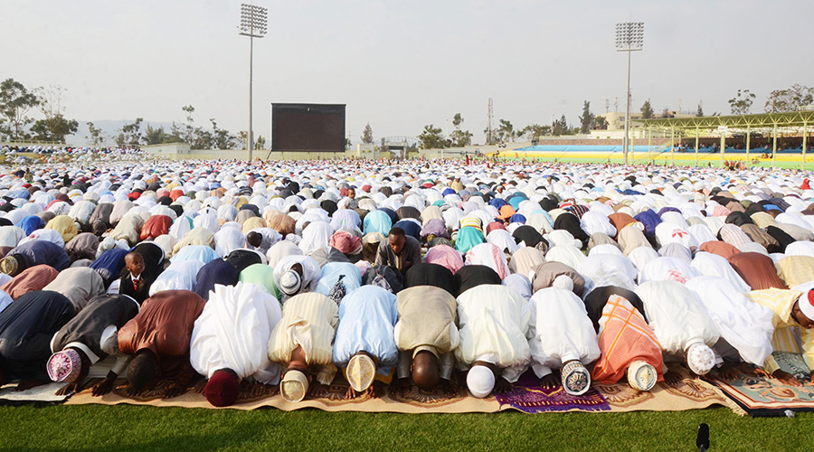 Muslims during Eid al-Adha prayer at Kigali Stadium in 2019. 