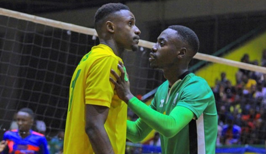 Samuel â€˜Tysonâ€™ Niyogisubizo (L) joined UTB from Kirehe in September 2018 on a three-year deal. He has since established himself as one of the best right-attackers in domestic volleyball. / File